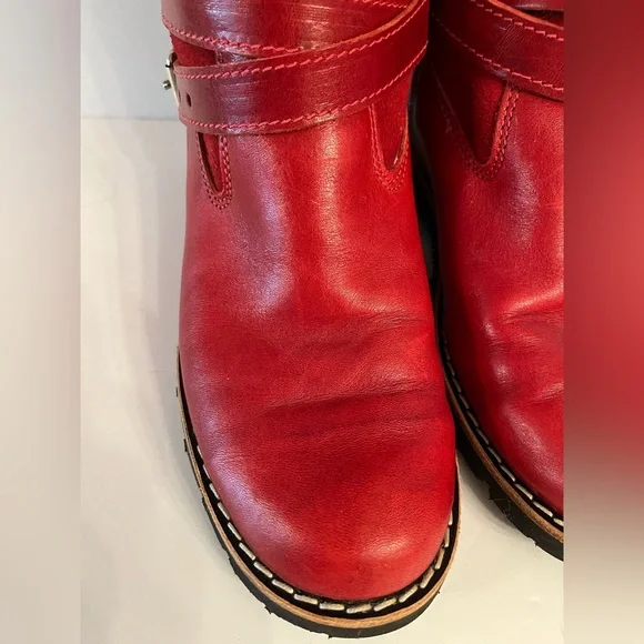 Vintage Roots Red Shearling Moto Boots | Made in Canada - Picture 6 of 14